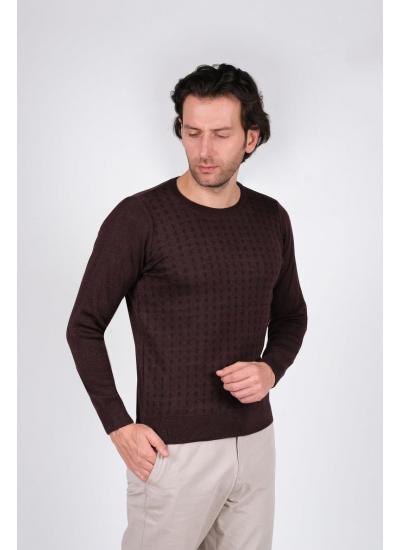 Çizgi Triko Erkek Battal Sıfır Yaka Triko Kazak Desenli Kol Ve Bel Lastikli Dokuma 3XL - 4XL - 5XL - Bordo