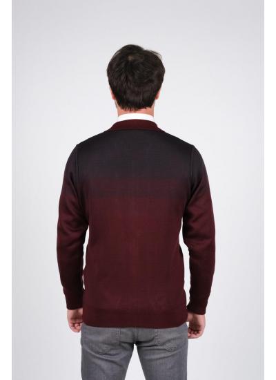 Çizgi Triko Erkek Battal Boy Polo Yaka Astarlı Triko Mont Fermuarlı Desenli 3XL - 4XL - 5XL - Bordo