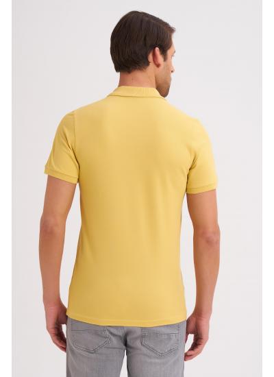 Çizgi Triko Erkek Slim Fit Polo Yaka Tişört Desenli Kolu Lastikli Kumaş %100 Pamuk - Sarı