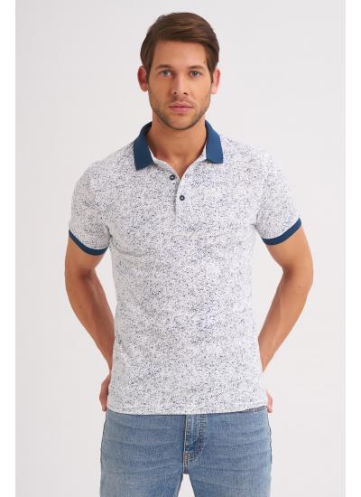 Çizgi Triko Erkek Slim Fit Polo Yaka Tişört Kolu Lastikli Kumaş %100 Pamuk - Beyaz