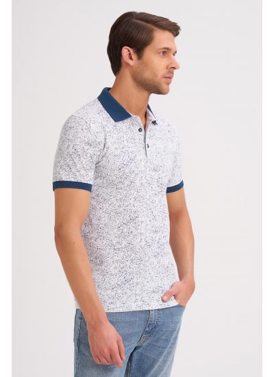 Çizgi Triko Erkek Slim Fit Polo Yaka Tişört Kolu Lastikli Kumaş %100 Pamuk - Beyaz