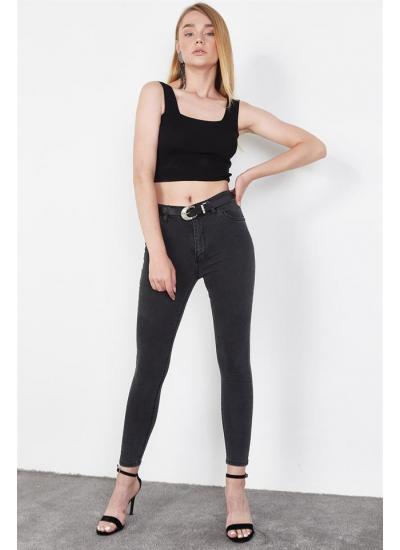 Kadın Antrasit Yüksek Bel Skinny Jeans