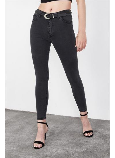 Kadın Antrasit Yüksek Bel Skinny Jeans