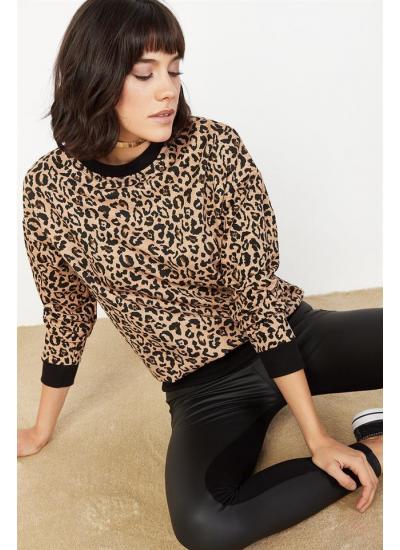 Kadın Siyah Leopar Desenli Sweatshirt