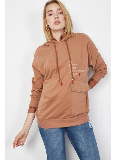 Kadın Taba Yazı Ve Cep Detaylı Sweatshirt